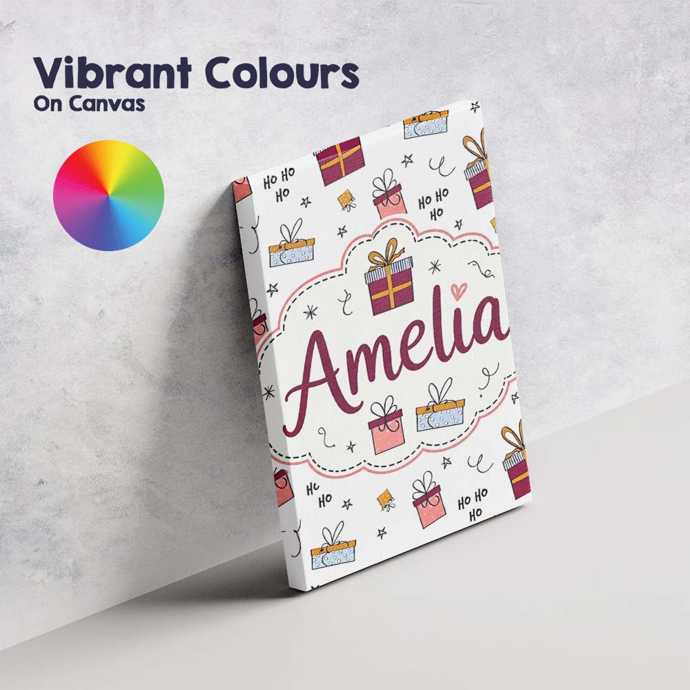 Personalised Name Cute Christmas Gift Boxes Custom  Bespoke Interior Contemporary Canvas Wall Art Print Decor Picture Ready to Hang