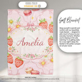 Strawberry Cherry Bow Daisy Cherry Pink Cute Coquette Floral Design  Personalised Custom Name Super Soft Fleece Blanket Bed Sofa Throw