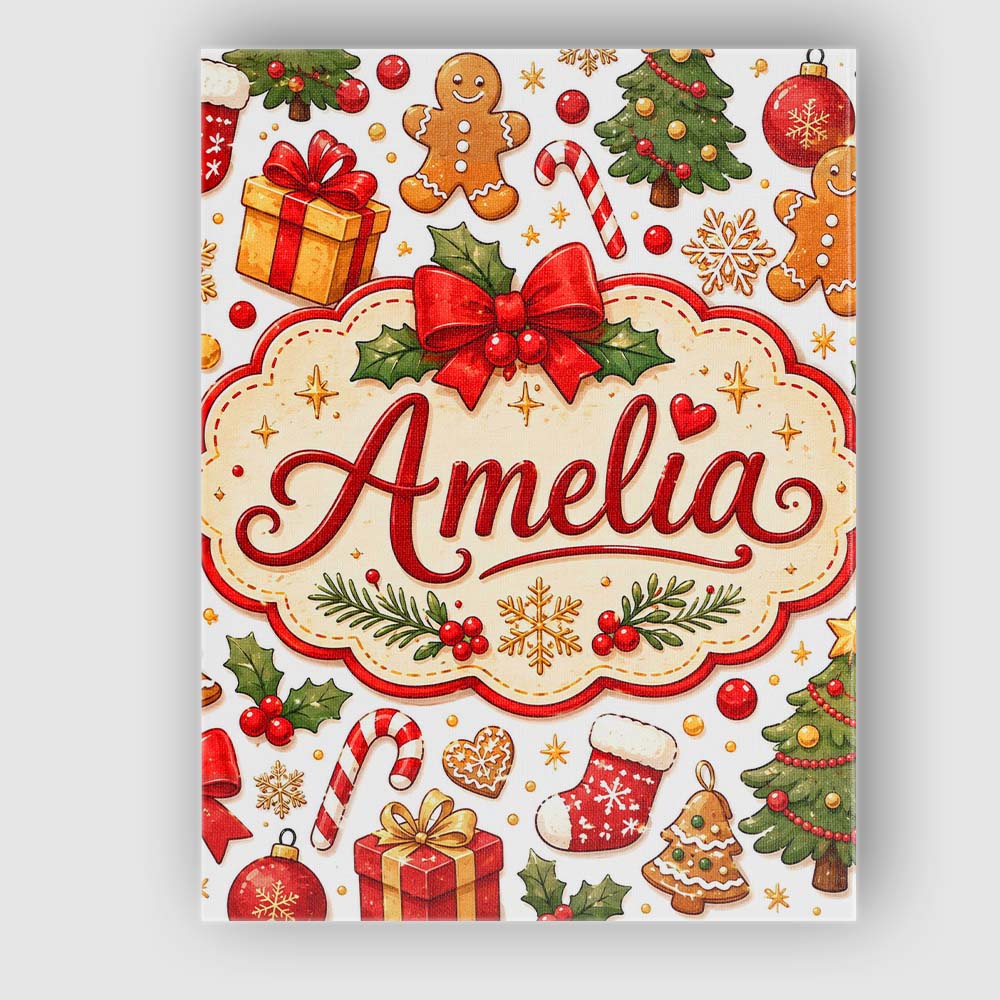 Personalised Name Cute Christmas Tree Gifts Custom  Bespoke Interior Contemporary Canvas Wall Art Print Decor Picture Ready to Hang
