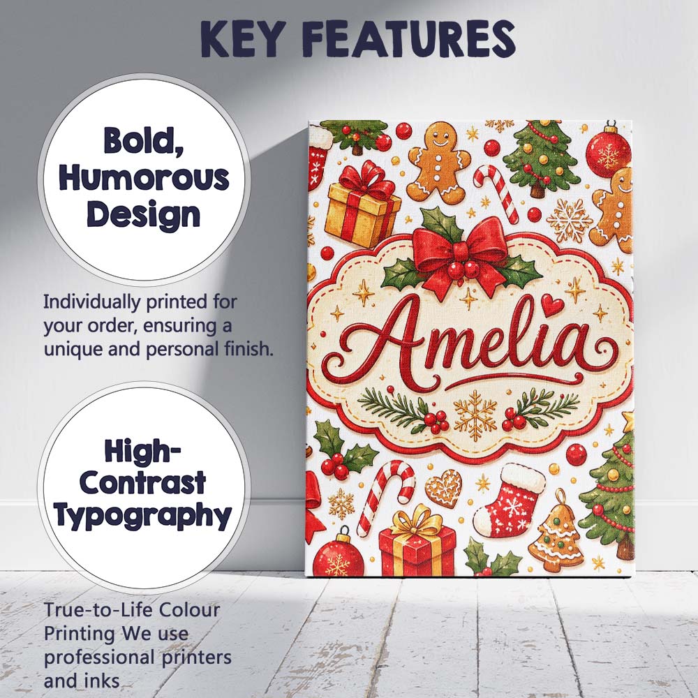 Personalised Name Cute Christmas Tree Gifts Custom  Bespoke Interior Contemporary Canvas Wall Art Print Decor Picture Ready to Hang