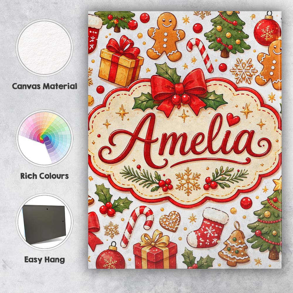 Personalised Name Cute Christmas Tree Gifts Custom  Bespoke Interior Contemporary Canvas Wall Art Print Decor Picture Ready to Hang