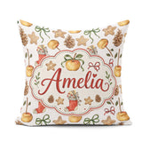 Custom Name Cute Christmas Apples Pinecone Cookies Bows Seamless Square Filled Cushion Throw Pillow Sofa Bed Home Decor Zip Washable UK Made