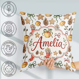 Custom Name Cute Christmas Apples Pinecone Cookies Bows Seamless Square Filled Cushion Throw Pillow Sofa Bed Home Decor Zip Washable UK Made