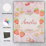 Personalised Name Strawberry Cherry Bow Daisy Pink Cute Custom Premium Decorative Design Canvas Wall Art Print Decor Picture Ready to Hang