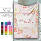 Strawberry Cherry Bow Daisy Cherry Pink Cute Coquette Floral Design  Personalised Custom Name Super Soft Fleece Blanket Bed Sofa Throw