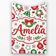 Cute Christmas Ornaments Candy Cane Tree Wreath Seamless Pattern  Personalised Custom Name Super Soft Fleece Blanket Bed Sofa Throw