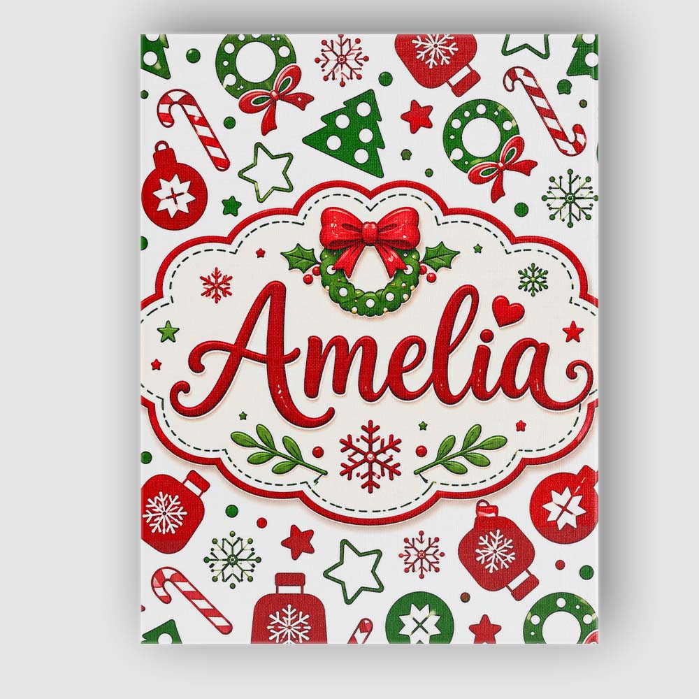 Personalised Name Cute Christmas Ornaments Custom  Unique Gift Idea Elegant Feature Canvas Wall Art Print Decor Picture Ready to Hang
