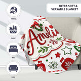 Cute Christmas Ornaments Candy Cane Tree Wreath Seamless Pattern  Personalised Custom Name Super Soft Fleece Blanket Bed Sofa Throw