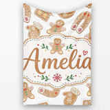 Cute Gingerbread Cookies Mittens Houses Seamless Pattern Lovely  Personalised Custom Name Super Soft Fleece Blanket Bed Sofa Throw