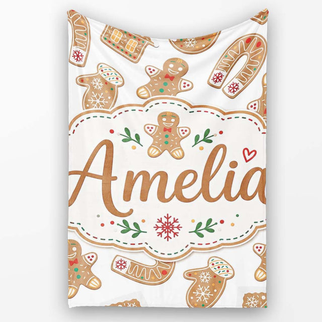Cute Gingerbread Cookies Mittens Houses Seamless Pattern Lovely  Personalised Custom Name Super Soft Fleece Blanket Bed Sofa Throw