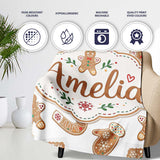 Cute Gingerbread Cookies Mittens Houses Seamless Pattern Lovely  Personalised Custom Name Super Soft Fleece Blanket Bed Sofa Throw