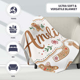 Cute Gingerbread Cookies Mittens Houses Seamless Pattern Lovely  Personalised Custom Name Super Soft Fleece Blanket Bed Sofa Throw
