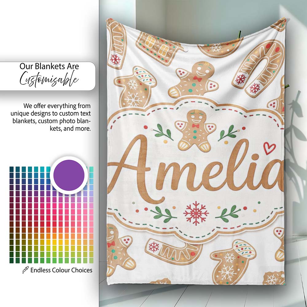 Cute Gingerbread Cookies Mittens Houses Seamless Pattern Lovely  Personalised Custom Name Super Soft Fleece Blanket Bed Sofa Throw