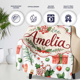 Cute Christmas Stocking Gifts Holly Leaves Seamless Pattern Lovely  Personalised Custom Name Super Soft Fleece Blanket Bed Sofa Throw