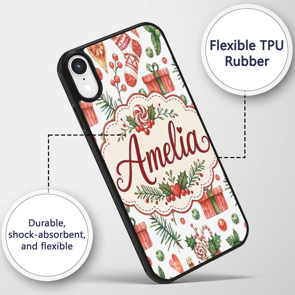 Cute Christmas Stocking Gifts Printed Design Custom Name Protective Phone Case Mobile Cover Durable Everyday Smartphone Shock Resistant