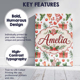 Personalised Name Cute Christmas Stocking Custom  Unique Gift Idea Elegant Feature Canvas Wall Art Print Decor Picture Ready to Hang