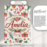 Cute Christmas Stocking Gifts Holly Leaves Seamless Pattern Lovely  Personalised Custom Name Super Soft Fleece Blanket Bed Sofa Throw