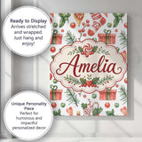 Personalised Name Cute Christmas Stocking Custom  Unique Gift Idea Elegant Feature Canvas Wall Art Print Decor Picture Ready to Hang