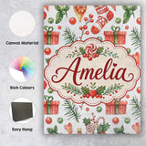 Personalised Name Cute Christmas Stocking Custom  Unique Gift Idea Elegant Feature Canvas Wall Art Print Decor Picture Ready to Hang