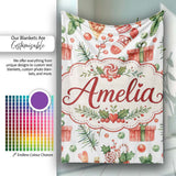 Cute Christmas Stocking Gifts Holly Leaves Seamless Pattern Lovely  Personalised Custom Name Super Soft Fleece Blanket Bed Sofa Throw