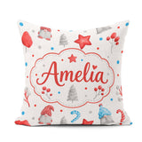 Custom Name Christmas Gnome Candy Cane Gifts Seamless Pattern Square Filled Cushion Throw Pillow Sofa Bed Home Decor Zip Washable UK Made