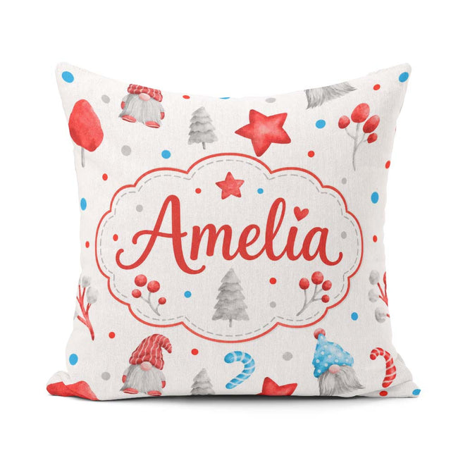 Custom Name Christmas Gnome Candy Cane Gifts Seamless Pattern Square Filled Cushion Throw Pillow Sofa Bed Home Decor Zip Washable UK Made