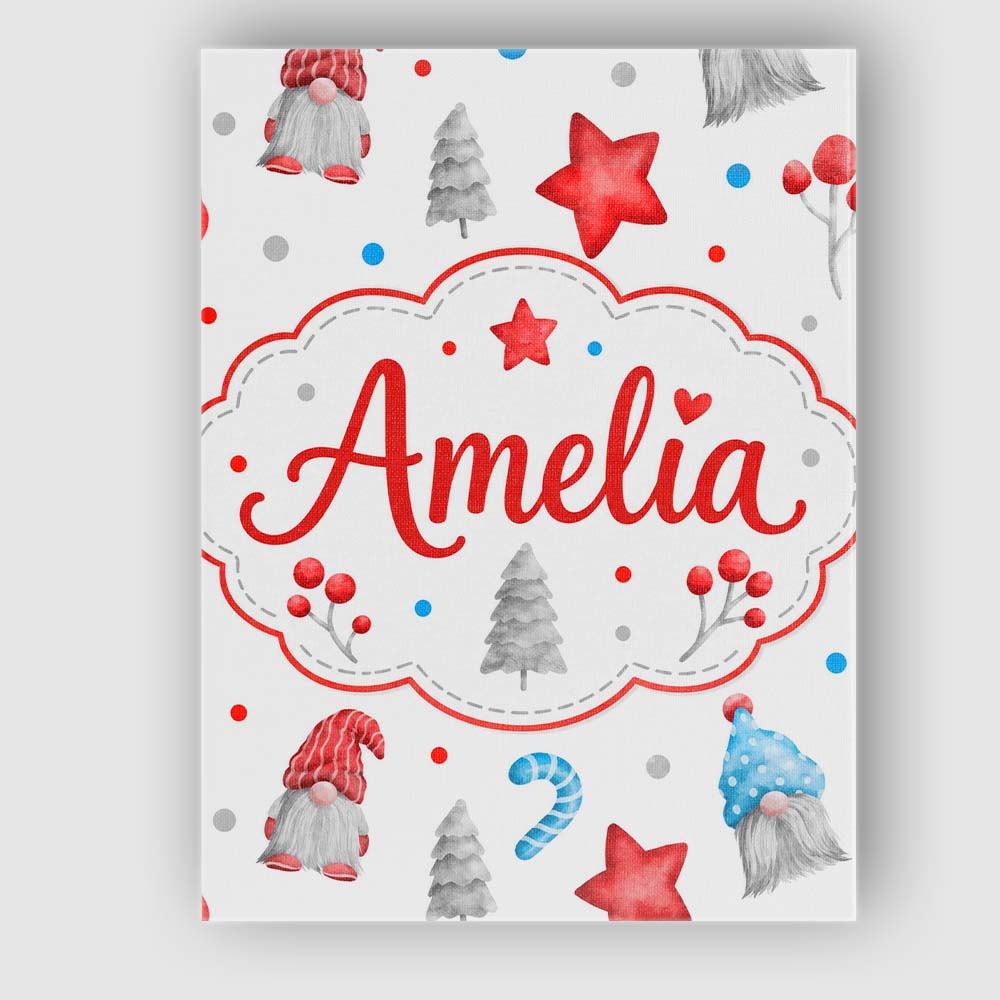 Personalised Name Cute Christmas Gnome Custom  Modern Room Accent Elegant Feature Canvas Wall Art Print Decor Picture Ready to Hang
