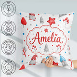 Custom Name Christmas Gnome Candy Cane Gifts Seamless Pattern Square Filled Cushion Throw Pillow Sofa Bed Home Decor Zip Washable UK Made