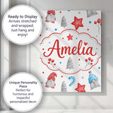 Personalised Name Cute Christmas Gnome Custom  Modern Room Accent Elegant Feature Canvas Wall Art Print Decor Picture Ready to Hang