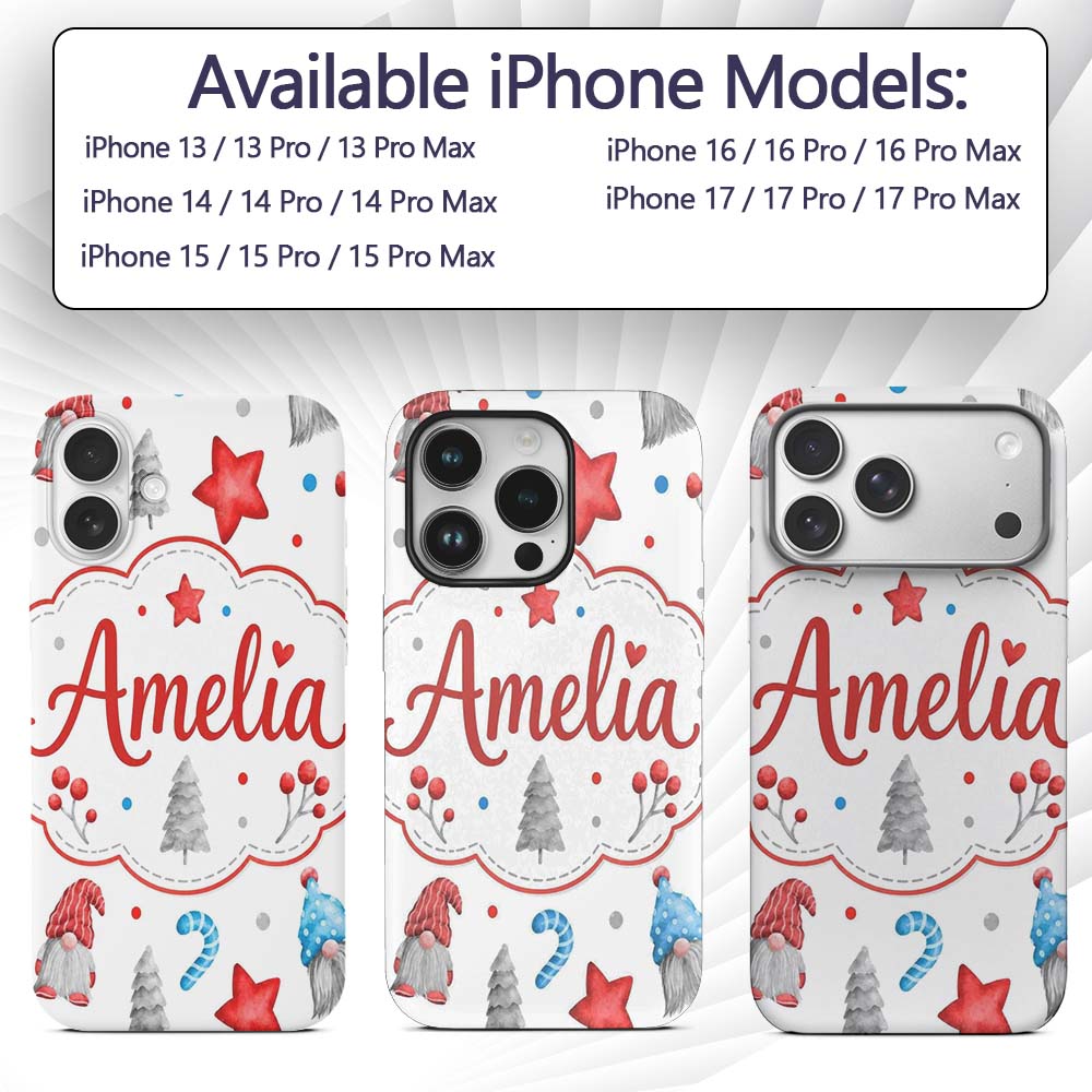 Cute Christmas Gnome Candy Cane Gifts Seamless Custom Name Protective Phone Case Mobile Cover Durable Everyday Smartphone Shock Resistant