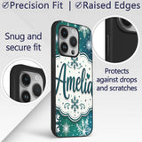Elegant Blue Green Snowflake Winter Seamless Custom Name Protective Phone Case Mobile Cover Durable Everyday Smartphone Shock Resistant