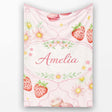 Strawberry Cherry Daisy Seamless Pattern Soft Pink Cute Coquette  Personalised Custom Name Super Soft Fleece Blanket Bed Sofa Throw