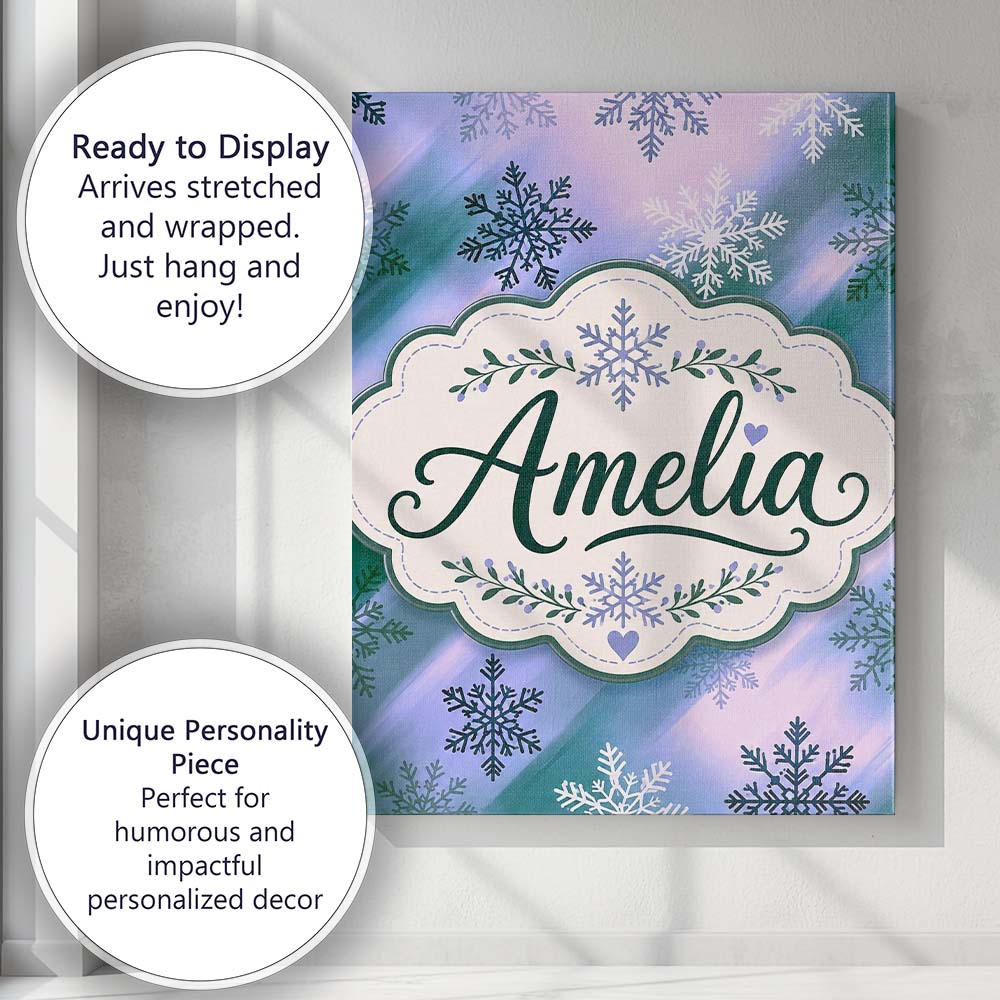 Personalised Name Abstract Snowflake Custom Premium Decorative Design Modern Room Accent Canvas Wall Art Print Decor Picture Ready to Hang