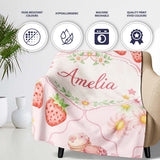 Strawberry Cherry Daisy Seamless Pattern Soft Pink Cute Coquette  Personalised Custom Name Super Soft Fleece Blanket Bed Sofa Throw