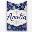 Elegant Winter Snowflakes and Christmas Trees Dark Blue Seamless  Personalised Custom Name Super Soft Fleece Blanket Bed Sofa Throw
