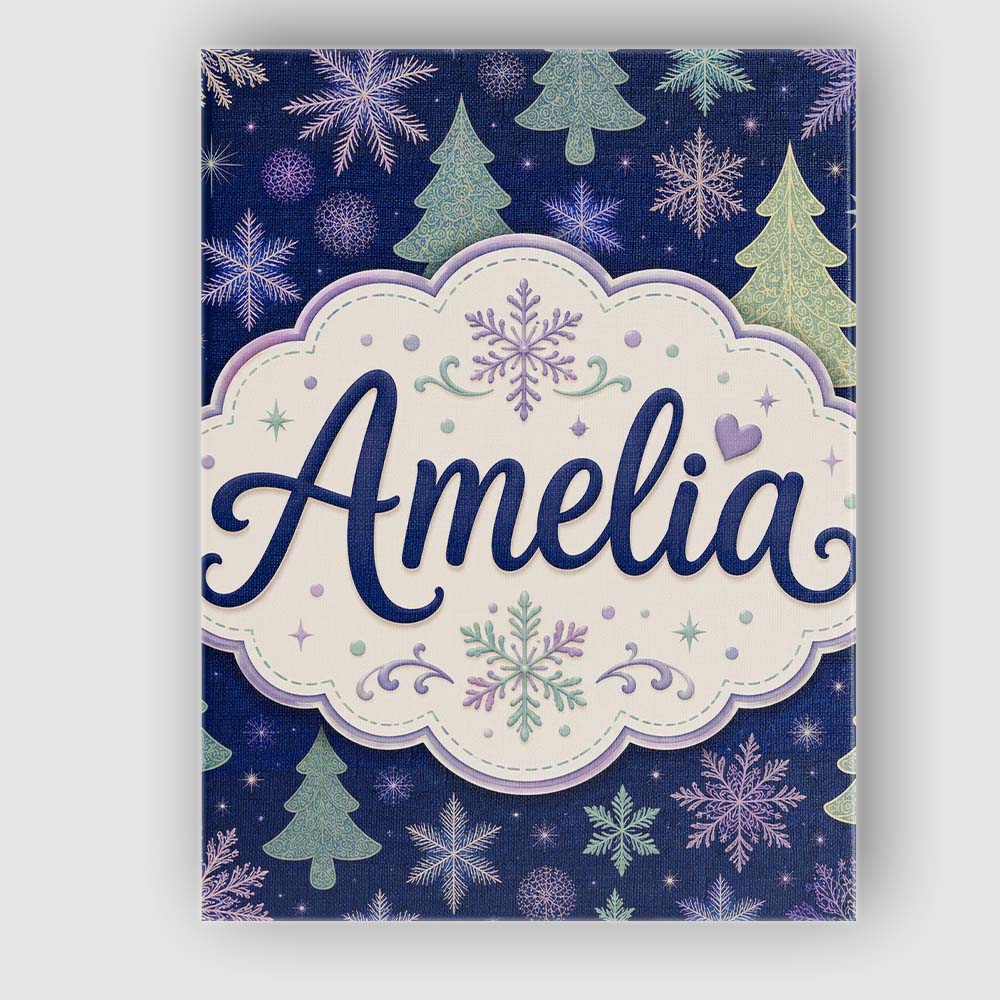 Personalised Name Elegant Winter Snowflakes Custom  Bespoke Interior Contemporary Canvas Wall Art Print Decor Picture Ready to Hang