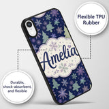 Elegant Winter Snowflakes and Christmas Trees Custom Name Protective Phone Case Mobile Cover Durable Everyday Smartphone Shock Resistant