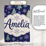 Elegant Winter Snowflakes and Christmas Trees Dark Blue Seamless  Personalised Custom Name Super Soft Fleece Blanket Bed Sofa Throw
