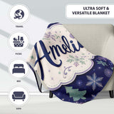 Elegant Winter Snowflakes and Christmas Trees Dark Blue Seamless  Personalised Custom Name Super Soft Fleece Blanket Bed Sofa Throw