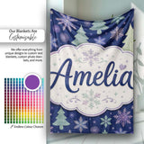 Elegant Winter Snowflakes and Christmas Trees Dark Blue Seamless  Personalised Custom Name Super Soft Fleece Blanket Bed Sofa Throw