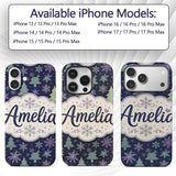 Elegant Winter Snowflakes and Christmas Trees Custom Name Protective Phone Case Mobile Cover Durable Everyday Smartphone Shock Resistant