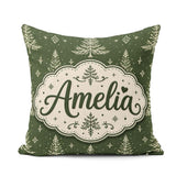 Custom Name Classic White Fir Trees Style Green Seamless Pattern Square Filled Cushion Throw Pillow Sofa Bed Home Decor Zip Washable UK Made