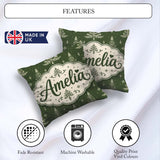 Custom Name Classic White Fir Trees Style Green Seamless Pattern Square Filled Cushion Throw Pillow Sofa Bed Home Decor Zip Washable UK Made
