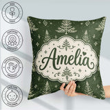 Custom Name Classic White Fir Trees Style Green Seamless Pattern Square Filled Cushion Throw Pillow Sofa Bed Home Decor Zip Washable UK Made