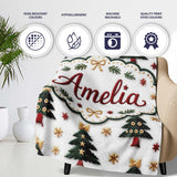 Festive Embroidered Christmas Trees Stars Seamless Pattern Lovely  Personalised Custom Name Super Soft Fleece Blanket Bed Sofa Throw