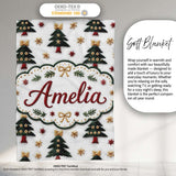 Festive Embroidered Christmas Trees Stars Seamless Pattern Lovely  Personalised Custom Name Super Soft Fleece Blanket Bed Sofa Throw