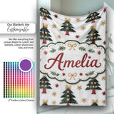 Festive Embroidered Christmas Trees Stars Seamless Pattern Lovely  Personalised Custom Name Super Soft Fleece Blanket Bed Sofa Throw