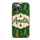 Golden Christmas Trees Forest Green Seamless Custom Name Protective Phone Case Mobile Cover Durable Everyday Smartphone Shock Resistant
