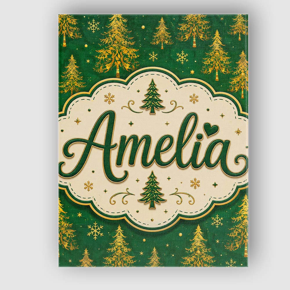 Personalised Name Golden Christmas Trees Custom  Unique Gift Idea Elegant Feature Canvas Wall Art Print Decor Picture Ready to Hang
