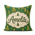 Custom Name Golden Christmas Trees Forest Green Seamless Pattern Square Filled Cushion Throw Pillow Sofa Bed Home Decor Zip Washable UK Made